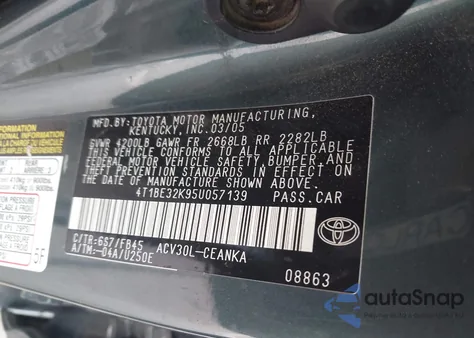 2005 Toyota Camry Le from USA, damaged, VIN 4T1BE32K95U057139
